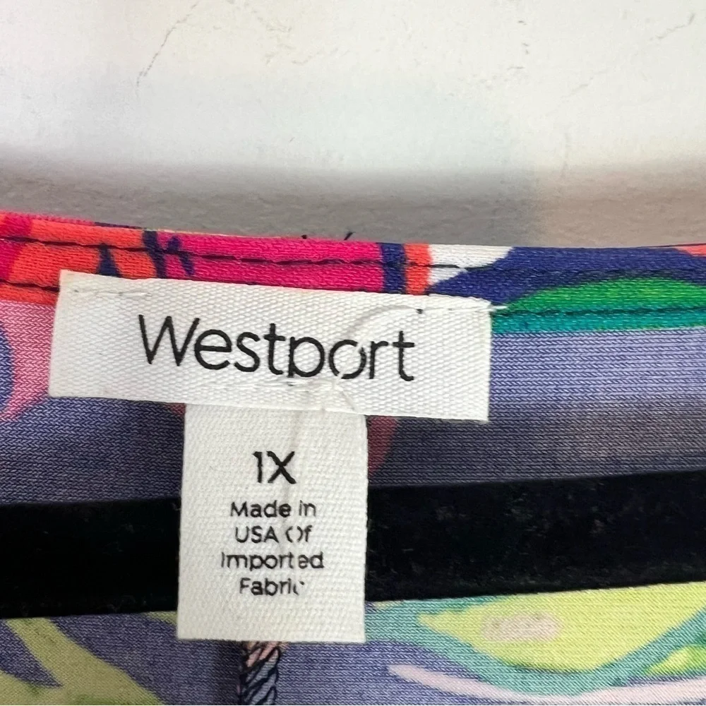 Westport dress womens 1X Floral Tropical Vacation Knee Length Bright Long Sleeve